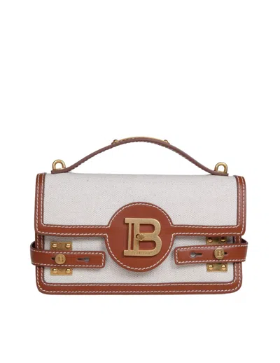 Balmain Handbag In Canvas And Leather In Beige