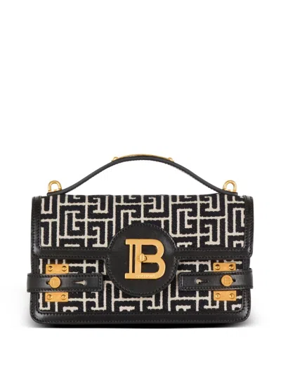 Balmain B-buzz 24 Shoulder Bag Jacquard Canvas In Black