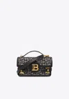 Balmain B-buzz Shoulder 24 Bag In Calfskin And Pb Jacquard Canvas In Cream