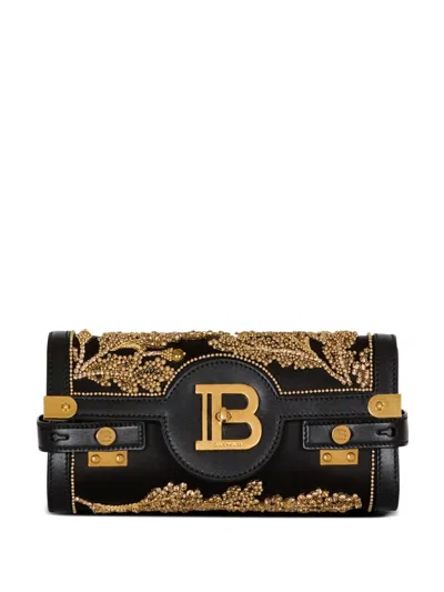 Balmain B-buzz Baroque-embroidery Clutch In Black