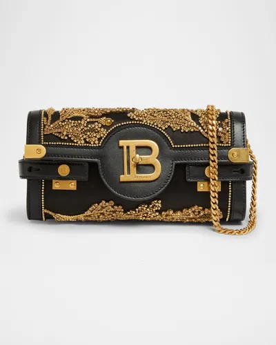 Balmain B-buzz Beaded Pouch Shoulder Bag In Satin And Leather