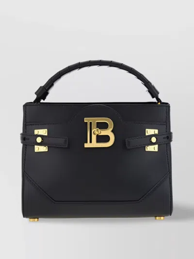 Balmain B-buzz Calfskin Cross-body Bag With Braided Handle In Black