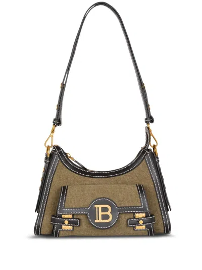 Balmain B-buzz Canvas Shoulder Bag In Green