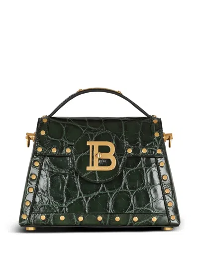Balmain B-buzz Crocodile-embossed Shoulder Bag In 7pa
