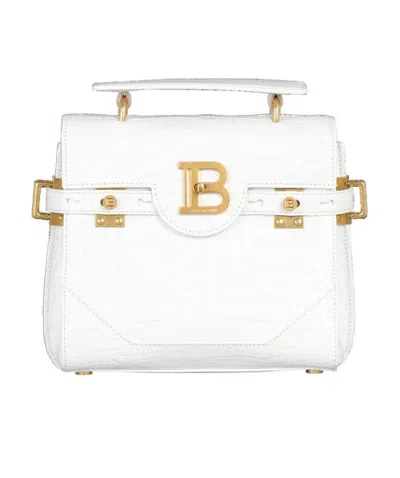 Balmain B-buzz Crocodile-embossed Shoulder Bag In White