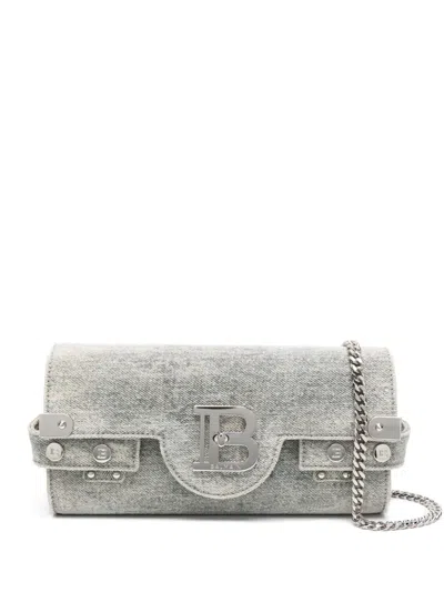 Balmain B-buzz Denim Clutch Bag In Grey