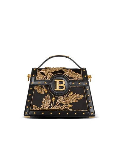 Balmain B-buzz Dynasty Bag In Embroidered Satin In Black