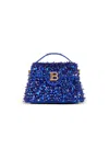 Balmain B-buzz Dynasty Bag In Leather And Embroidered Satin In Blue
