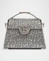 Balmain B Buzz Dynasty Small Top-handle Bag In Strass Suede And Leather In Eaw Noircristal