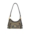 BALMAIN B-BUZZ HOBO BAG IN LEATHER AND CANVAS