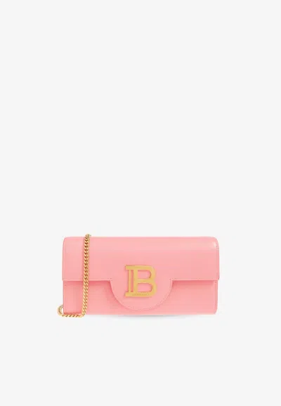 Balmain B-buzz Leather Chain Wallet In Pink