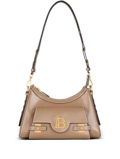 Balmain B-buzz Leather Shoulder Bag In Brown