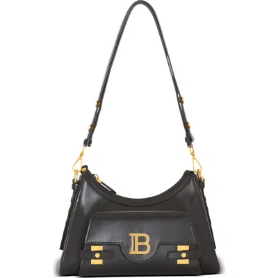Balmain B-buzz Leather Top Hobo Bag In Black