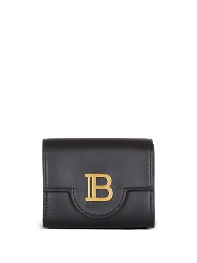 Balmain B-buzz Trifold Leather Wallet In Black