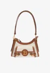 Balmain B-buzz Hobo Bag In Canvas And Leather In Beige