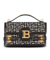 Balmain B-buzz Shoulder 24 Bag In Calfskin And Pb Jacquard Canvas In Black