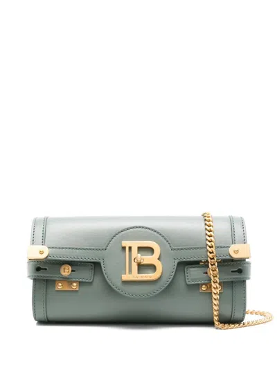 Balmain B-buzz Pouch 23-calfskin In Vertlaurie