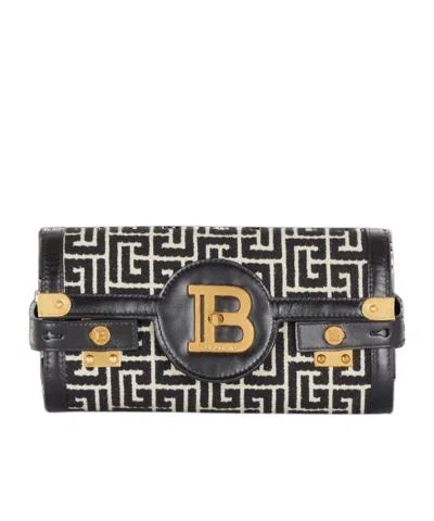 Balmain B-buzz Pouch 23 In Monogrammed Jacquard Canvas And Leather