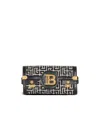 Balmain B-buzz Pouch 23 In Monogrammed Jacquard Canvas And Leather In Black