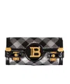 Balmain B-buzz Pouch 23 With Gingham Sequins And Patent Leather In Black