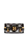 Balmain B-buzz Pouch 23 With Gingham Sequins And Patent Leather In Black