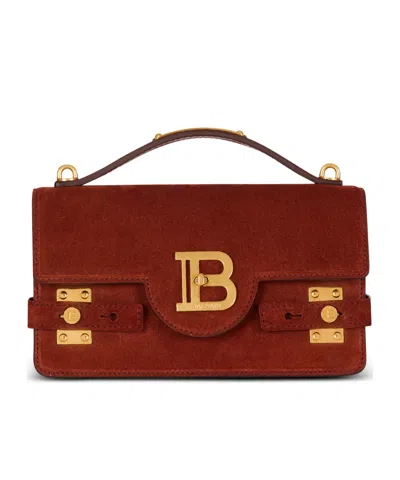 Balmain B-buzz Shoulder 24 Bag In Suede In Red