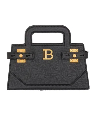Balmain Small B-buzz Top Handle Bag In Grained Leather In Black