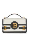 Balmain B-buzz 24 Shoulder Bag In Raffia And Calfskin In Cream/black