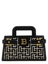 Balmain B-buzz Small Top Handle Monogrammed Canvas And Leather Bag In Black