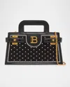 Balmain B-buzz Small Top-handle Bag In Pearly-embellished Satin And Leather In Noir/blanc