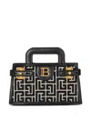 Balmain B-buzz Small Top Handle Monogrammed Canvas And Leather Bag