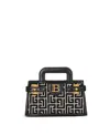 Balmain B-buzz Small Top Handle Monogrammed Canvas And Leather Bag In Black