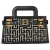 Balmain B-buzz Small Top Handle Monogrammed Canvas And Leather Bag In Black