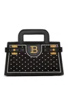 Balmain B-buzz Small Top-handle Bag In Pearly-embellished Satin And Leather In Black/white