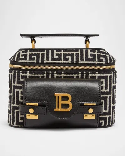 Balmain B Buzz Vanity Top-handle Bag In Monogam Jacquard In Gfe Ivoire  Noir
