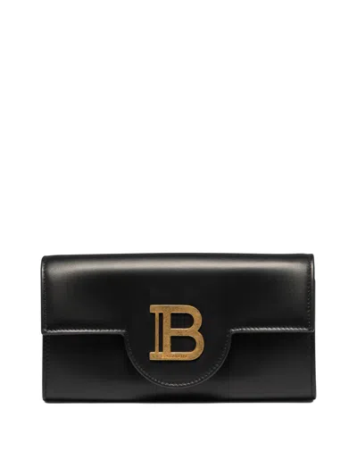 Balmain Luxurious Black Leather Wallet On Chain For Sophisticated Women