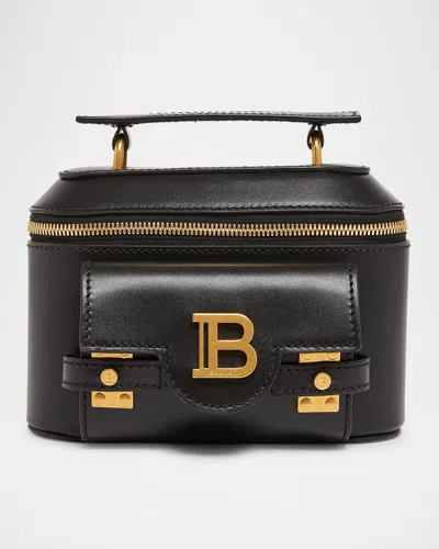 Balmain B Buzz Zip Vanity Top-handle Bag In Calfskin In Black