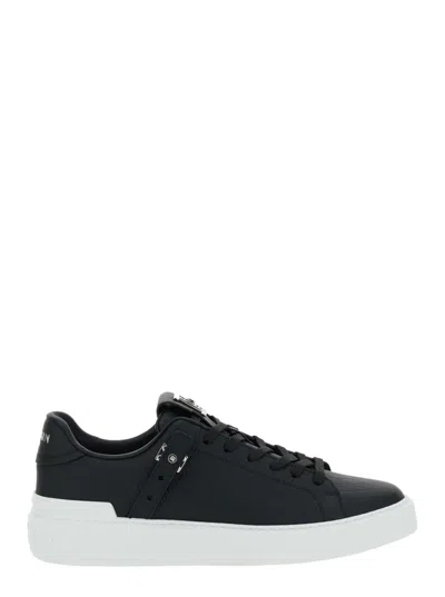 Balmain B-court B-buzz' Black Low Sneakers With Diamond Motif