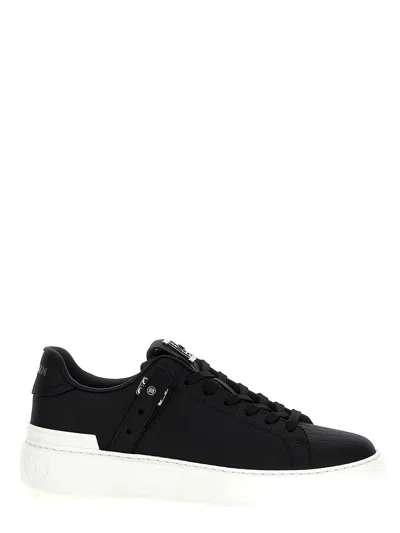 BALMAIN 'B-COURT B-BUZZ' BLACK LOW SNEAKERS WITH DIAMOND MOTIF AND LOGO PATCH ON THE TONGUE IN LEATHER MAN