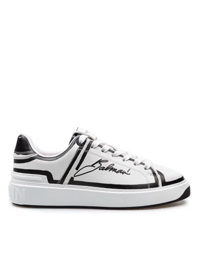 Balmain B-court Calf Leather Sneakers Color Black And White In Multicolor
