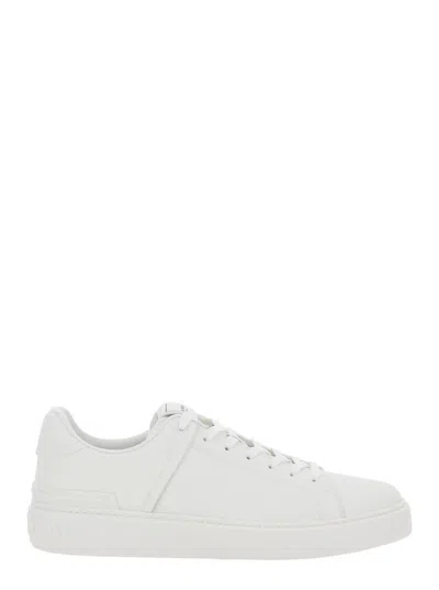 BALMAIN 'B-COURT' WHITE LOW TOP SNEAKERS WITH LOGO PATCH ON THE TONGUE IN LEATHER MAN