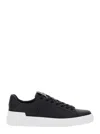 BALMAIN B-COURT BLACK LOW TOP SNEAKERS WITH LOGO PATCH IN LEATHER MAN