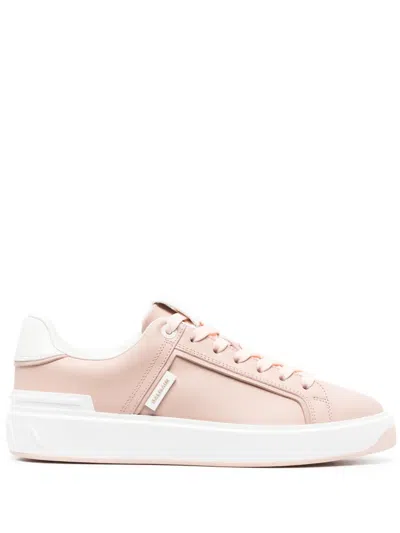 Balmain B-court Leather Sneakers In Pink