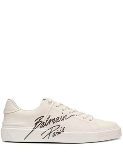 Balmain B-court Leather Sneakers In White