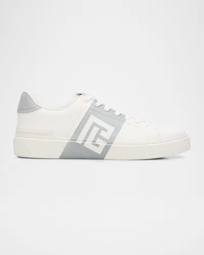 Balmain Low-top Court Sneakers In Smooth Leather In White