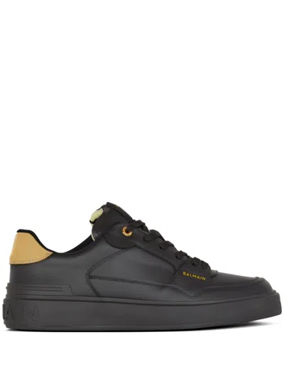 Balmain B-court Low-top Leather Sneakers In Black
