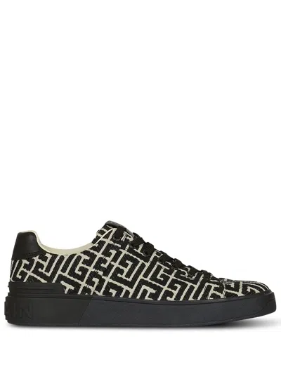 Balmain Monogram Jacquard B-court Trainers In Black