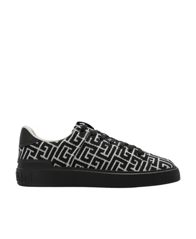 Balmain Monogram Jacquard B-court Trainers In Black