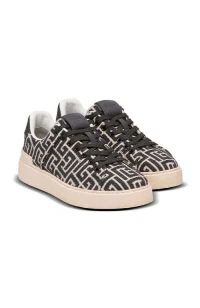 Balmain B-court Monogrammed Canvas Trainers In Black