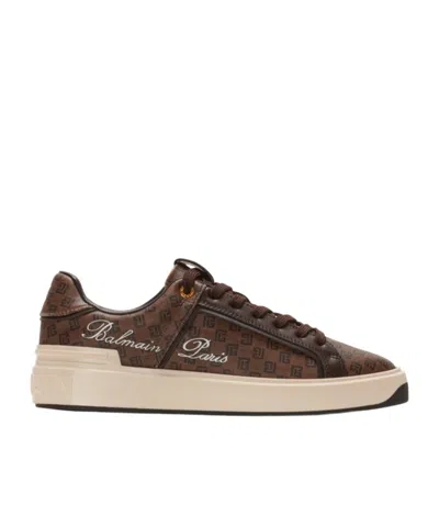 Balmain B-court Pb-print Sneakers In Nude